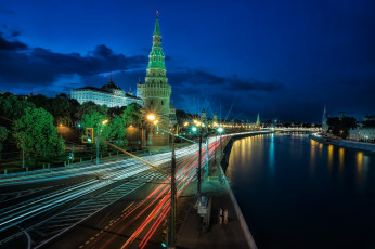 Картинка москва города москва+ россия ночь река набережная