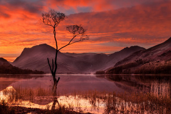 Картинка природа реки озера вода небо закат дерево озеро горы трава