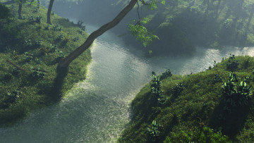 Картинка 3д+графика природа+ nature трава деревья река