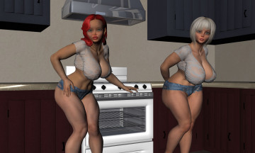 Картинка 3д+графика люди+ people девушки взгляд кухня