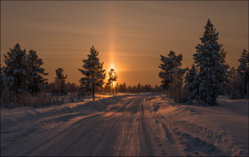 Картинка природа дороги пейзаж зима закат