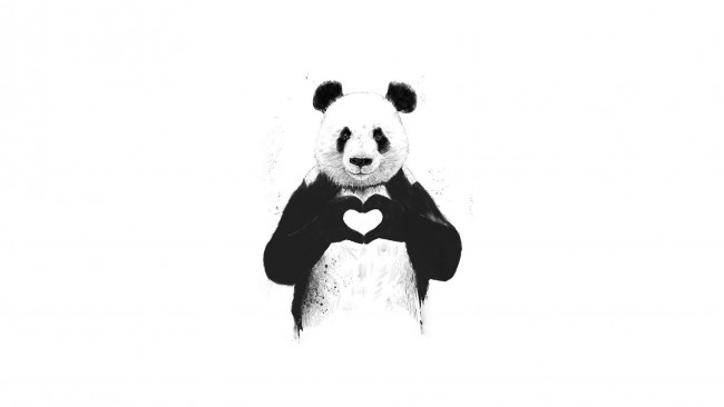 Обои картинки фото рисованное, животные,  панды, сердце, любовь, панда, animal, panda, love, minimalism, милота, животное