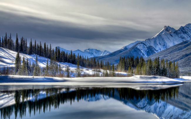 Обои картинки фото природа, реки, озера, winter, landscape, snow, зима, снег, озеро, горы