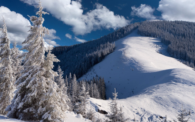 Обои картинки фото природа, зима, winter, landscape, snow, снег, небо, облака, горы