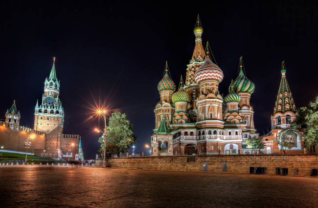 Обои картинки фото red square,  moscow, города, москва , россия, ночь, площадь, храм, башни