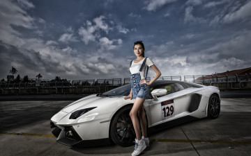 Картинка автомобили -авто+с+девушками поза азиатка модель суперкар sports car aventador lamborghini