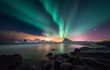 Картинка природа северное+сияние горы озеро ночь