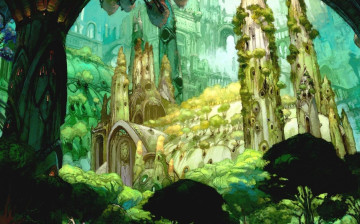 Картинка фэнтези замки замок деревья лес