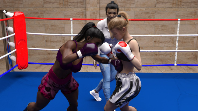 Обои картинки фото 3д графика, спорт , sport, фон, бокс, ринг, взгляд, девушки