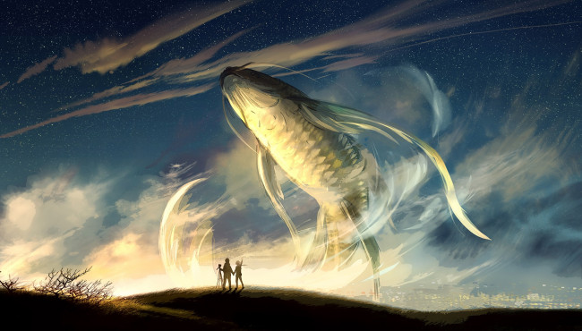 Обои картинки фото фэнтези, существа, небо, кит