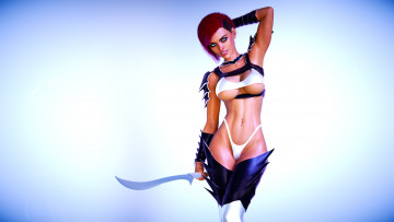 Картинка 3д+графика фантазия+ fantasy униформа меч взгляд фон девушка
