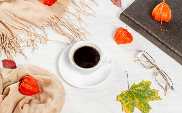 Картинка еда кофе +кофейные+зёрна осень физалис