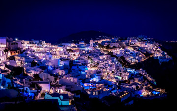 Картинка города санторини+ греция панорама вечер