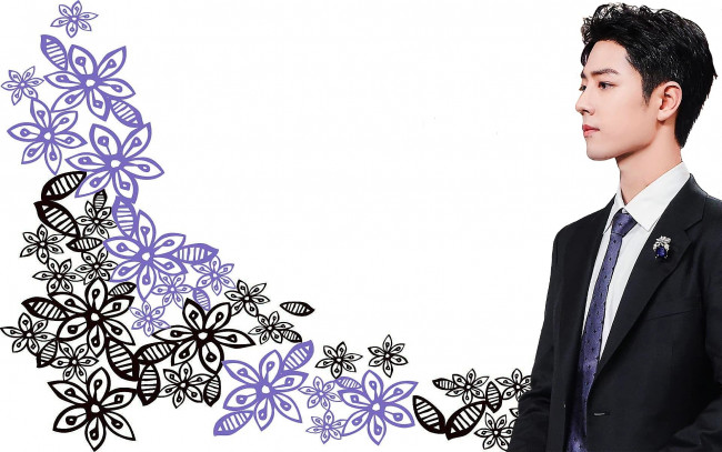 Обои картинки фото мужчины, xiao zhan, актер, пиджак, галстук, брошь, цветы