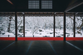 Картинка интерьер веранды +террасы +балконы азиатская архитектура япония зима снег деревья