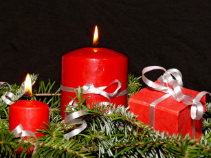обоя праздничные, новогодние, свечи, коробочка, подарок