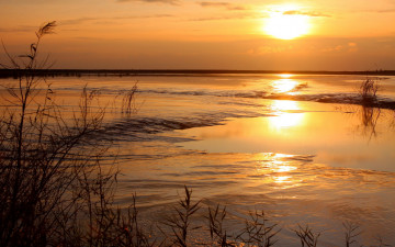 Картинка природа восходы закаты закат озеро трава тучи