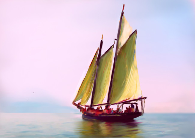Обои картинки фото корабли, рисованные, небо, море, лодка, парус, яхта