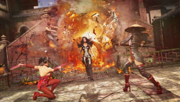 Картинка 3д+графика фантазия+ fantasy огонь взрыв осколки фон взгляд девушки