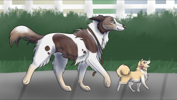 Картинка рисованное животные +собаки щенок фон взгляд собака