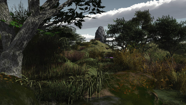 Обои картинки фото 3д графика, природа , nature, облака, трава, камень, дерево