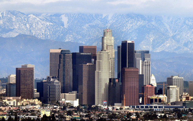 Обои картинки фото города, лос-анджелес , сша, дома, город, калифорния, горы, небоскребы, здания