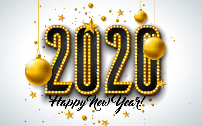 Обои картинки фото праздничные, 3д графика , новый год, 2020, год, серый, фон, цифры, 3d, искусство, концепции, украшения, с, новым, годом, золотые, мячи, 4k