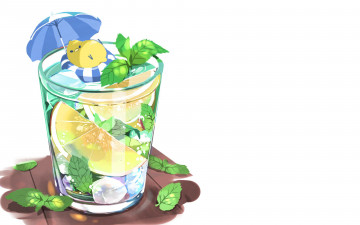 Картинка рисованное еда стакан лимоны зонтик цыпленок
