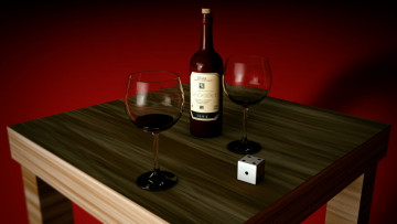обоя 3д графика, реализм , realism, стол, бокалы, бутылка, вино
