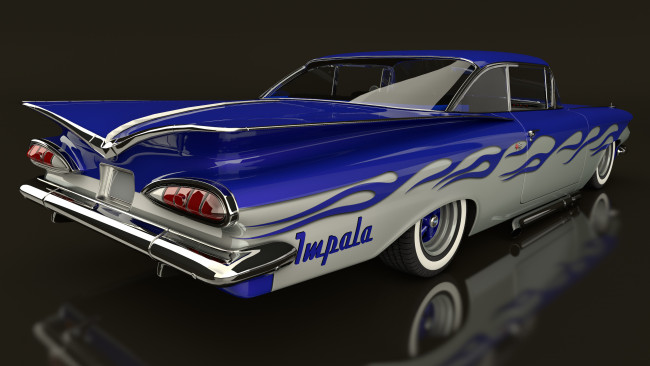 Обои картинки фото автомобили, 3д, 1959, chevrolet, impala