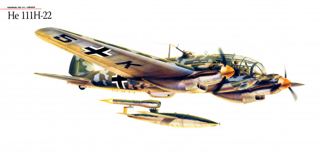 Обои картинки фото авиация, 3д, рисованые, v-graphic, хейнкель, бомбардировщик, he, 111, heinkel