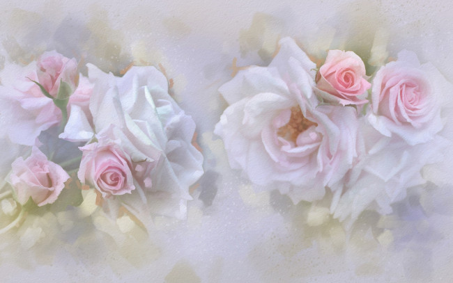 Обои картинки фото рисованное, цветы, пастель, нежность, бутоны, розы