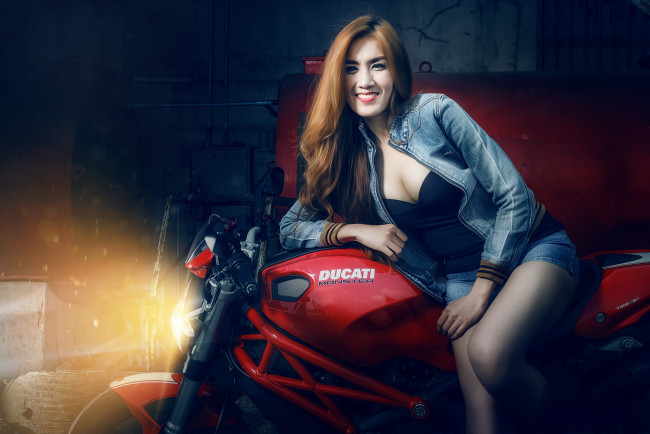 Обои картинки фото мотоциклы, мото с девушкой, байк, девица