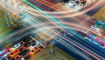 Картинка города -+огни+ночного+города шоссе дороги огни трафик транспорт машины перекресток