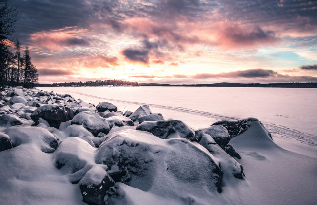 Обои картинки фото природа, зима, камни, снег