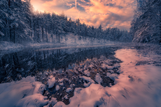 Обои картинки фото природа, реки, озера, снег, лес