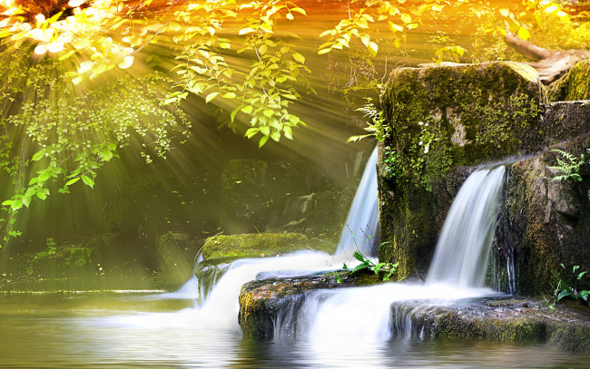 Обои картинки фото природа, водопады, водопад, свет, лучи