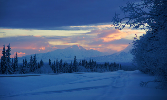 Обои картинки фото alaska, природа, зима, аляска, снег, утро, пейзаж