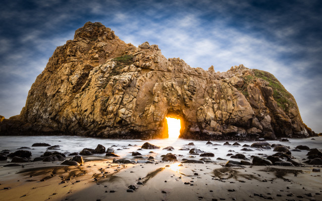 Обои картинки фото природа, восходы, закаты, арка, скала, камни, пляж