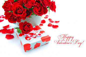 Картинка праздничные день+святого+валентина +сердечки +любовь подарок розы пожелание