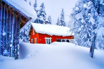 Картинка разное сооружения +постройки деревья снег дом