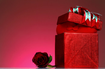 обоя праздничные, подарки и коробочки, красный, роза, коробка, подарок