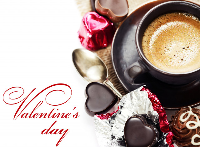 Обои картинки фото праздничные, день святого валентина,  сердечки,  любовь, конфеты, кофе