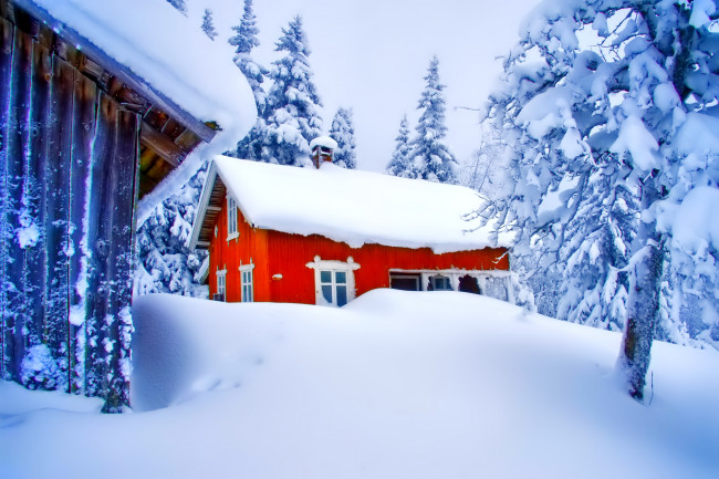 Обои картинки фото разное, сооружения,  постройки, деревья, снег, дом