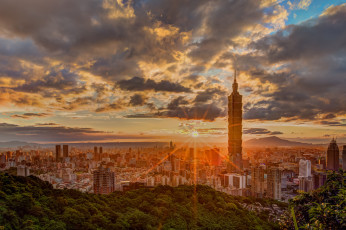 Картинка taipei города тайбэй+ тайвань +китай заря панорама город