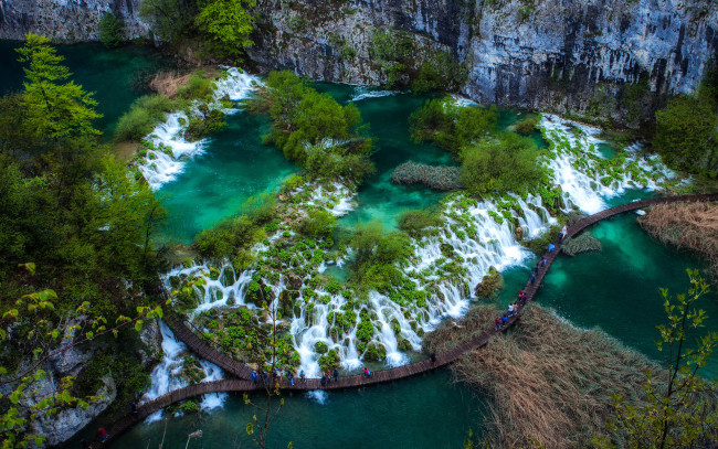 Обои картинки фото природа, водопады, хорватия, парки, реки, мост