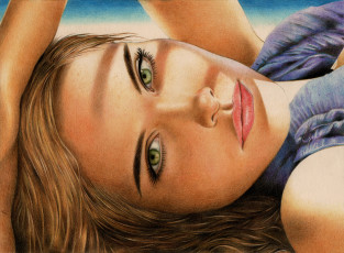 Картинка рисованное живопись портрет девушка взгляд фон
