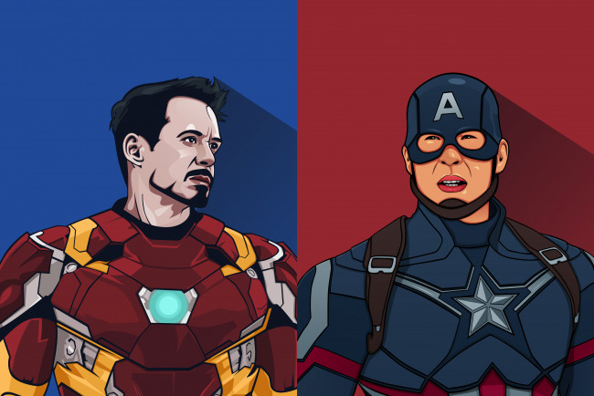 Обои картинки фото marvel comics, рисованное, комиксы, artwork, captain, america, iron, man, первый, мститель, marvel, comics, железный, человек, супергерои, капитан, америка