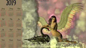 обоя календари, фэнтези, птица, лебедь, крылья, девушка, 2019, calendar, черный