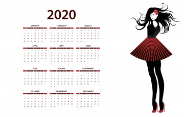 обоя календари, рисованные,  векторная графика, цветок, изолированный, девушка, фон, белый, calendar, 2020